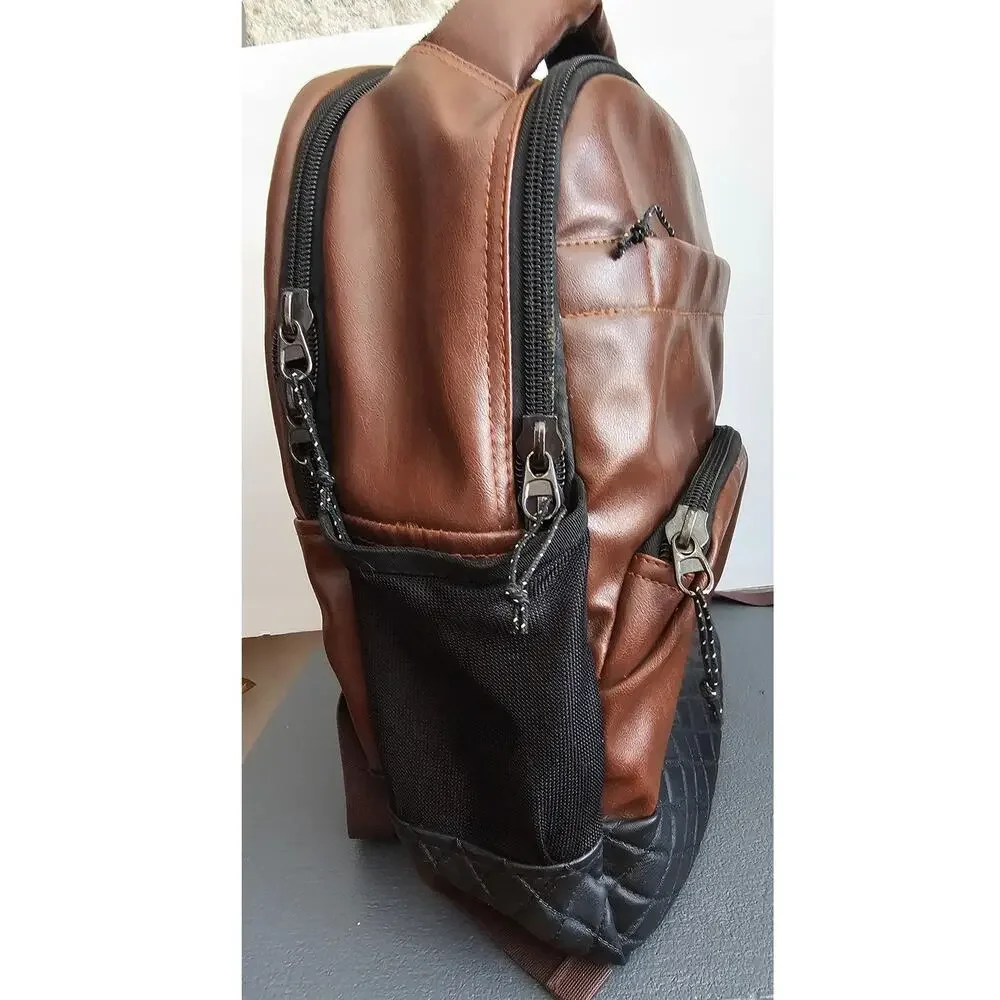 F GEAR Messenger Leather Backpack Shoulder Backpack Bookbag Travel Brown Black